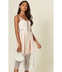 Lovemystyle Crochet Net Midi Dress In Pink And White