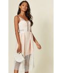 Lovemystyle uncinetto netto Midi vestito In bianco e rosa