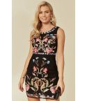 Lovemystyle Black Mini Dress With Floral Embroidery