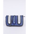 Lovemystyle Chain Trimmed Blue, White And Black Cross Body Bag