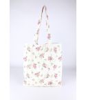 Lovemystyle Cream Canvas Shopping Bag met rode bloemenprint