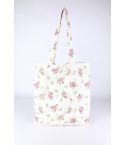 Lovemystyle Cream Canvas Shopping Bag With Red Floral Print