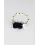 Lovemystyle Silver Diamante Bracelet With Black Pom-Pom