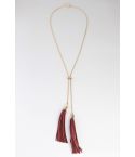 Lovemystyle Gold Necklace With Two Faux Leather Tassels