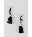 Lovemystyle Black And Gold Tassel Earrings With Stud Diamante