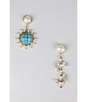 LMS Pearl And Diamante Earrings With Globe And Dollar Sign Drop