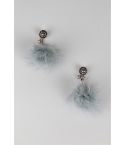 Lovemystyle Statement Pom Pom Drop Earrings With Grey Pearl