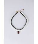 Pearl And Leather Double Strap Choker With Red Stone Pendant - SAMPLE