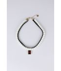 Perle und Leder Doppelband Choker mit Roter Stein Anhänger