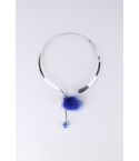 Lovemystyle Silver Choker With Blue Pom Pom Detail