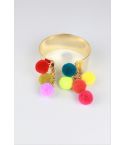 Lovemystyle Thick Gold Cuff Bracelet With Multicoloured Pom Poms