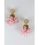 LMS Gold Statement Earrings With Diamante And Pink Bead Spray