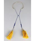 LMS Open Gold Choker Necklace With Drop Tassel And Bead Detail