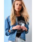 Lovemystyle Light Denim Jacket With Cold Shoulder