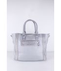 Lovemystyle Grey Faux Leather Tote Bag With Studs