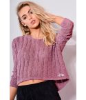 Double Agent Long Sleeved Knitted Crop Top In Purple