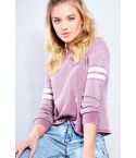 Double Agent Purple Sweater Jumper With White Stripe Sleeves