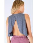 Double Agent Grey Jersey Crop Top With Curved Open Back
