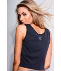 Double Agent Black Cropped Tank Top With 'Hey You' Back