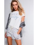 Double Agent Relaxed Raw Hem Shorts With Grey Strip Pattern