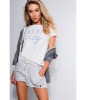 Agent double détendu brut ourlet Shorts gris bande jacquard