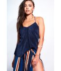 Daphnea Parijs Navy geribbeld zacht weefsel Cami Top