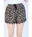 LYDC Black High Waisted Floral Draw String Shorts