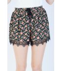 LYDC schwarz hoch taillierte Floral Draw String Shorts