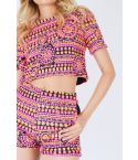 LYDC Crop Top avec Multi couleur partout paillettes