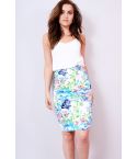 Lovemystyle High Waisted Pencil Skirt In Blue Floral Print