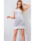Lovemystyle Silver Velvet Dress With Mesh Panel And Sequin Trim