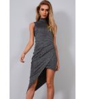 Lovemystyle Black Metallic Turtle Neck Dress With Wrap Skirt