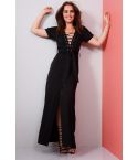 Lovemystyle Black Maxi Dress With Lace Up Front And Split