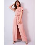 Lovemystyle polveroso rosa Maxi abito con pizzo frontale