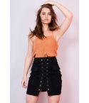 Lovemystyle Black Suede Mini Skirt With Lace Up Detail