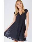 Danity Black Lace Skater Dress With V-Neck And Sheer Lace Back