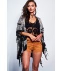 Danity Tribal Print Cardigan With Tassel Hem