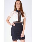 Danity Bodycon Dress avec superposition de dentelle Monochrome