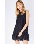 Danity Black Chiffon Swing Dress With Open Back And Peplum Hem