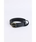 Lovemystyle Skinny Black Belt With Gold Round Buckle