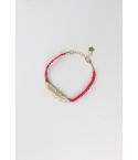 Bracelet corde Lovemystyle rouge avec plumes d’or métal