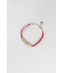 Pulsera de cuerda de Lovemystyle roja con pluma de Metal oro