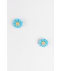 Lovemystyle Blue And Gold Earrings With Flower Design