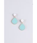 LMS Gold Earrings With White And Mint Blue Tear Drop Stones