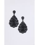 Lovemystyle Black Lace and Diamante Oversized Drop Earrings