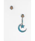 LMS Moon And Star Earrings Encrusted In Blue And Orange Diamantes