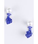 LMS-Ohrringe mit weißen Perlen und blaue Blume Tropfen