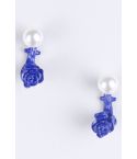 LMS Earrings With White Pearl And Blue Flower Drop