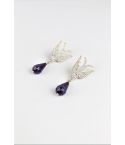 LMS oiseau or boucles d’oreilles avec Diamantes et Tear Drop perle noire