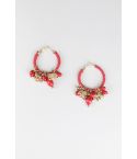 Lovemystyle Hoop Earrings With Gold And Red Bead Work